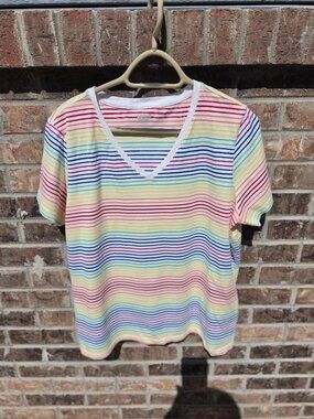 Lands' End Colorful Striped T-Shirt Size XL